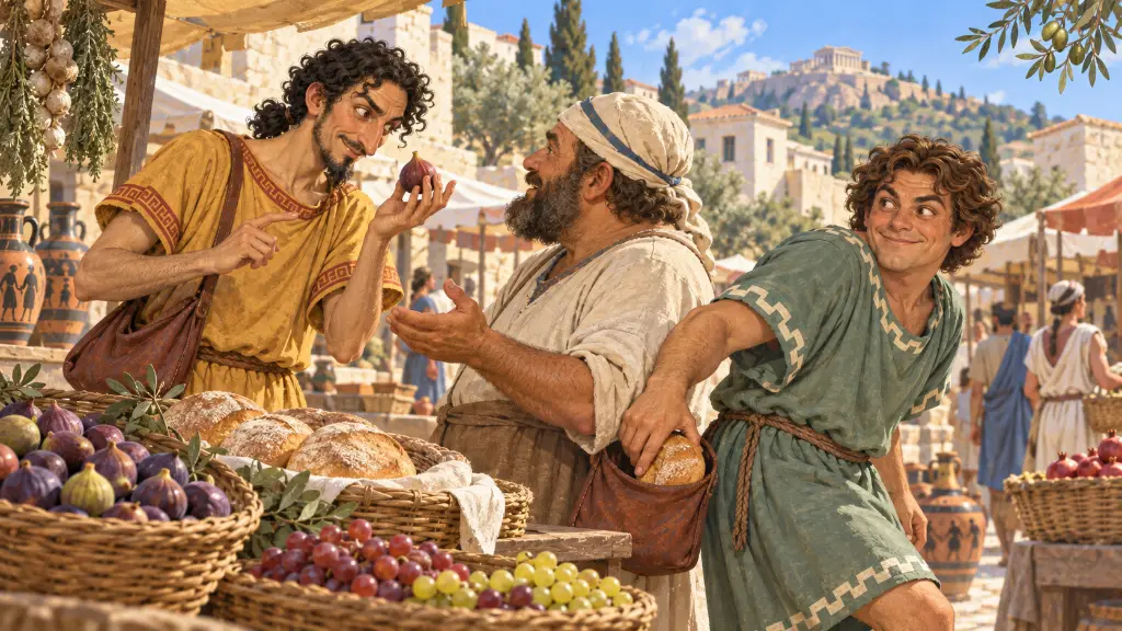 Οι δύο Κέρκωπες κάνουν μια πονηρή κλοπή στην αγορά