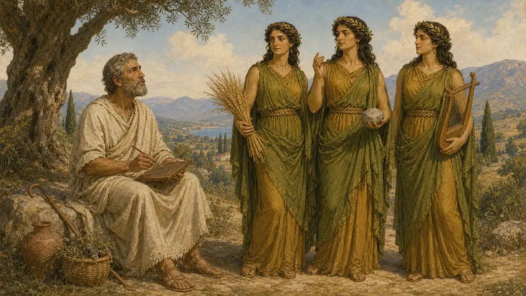 Ο Ησίοδος γράφει τη Θεογονία