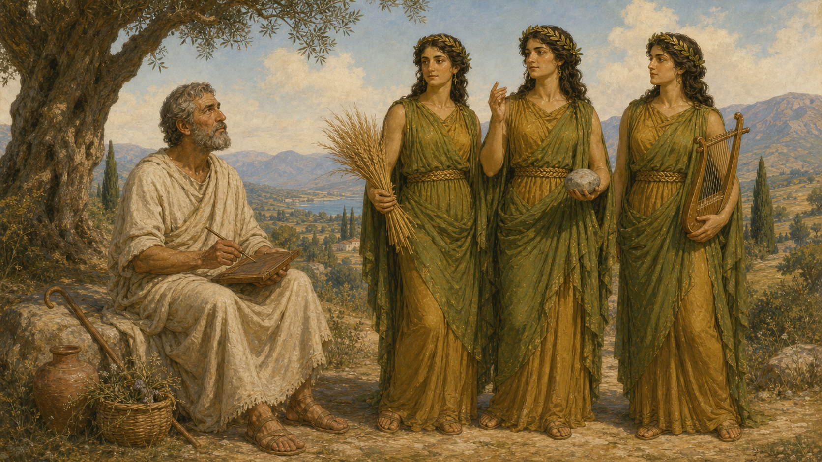 Ο Ησίοδος γράφει τη Θεογονία