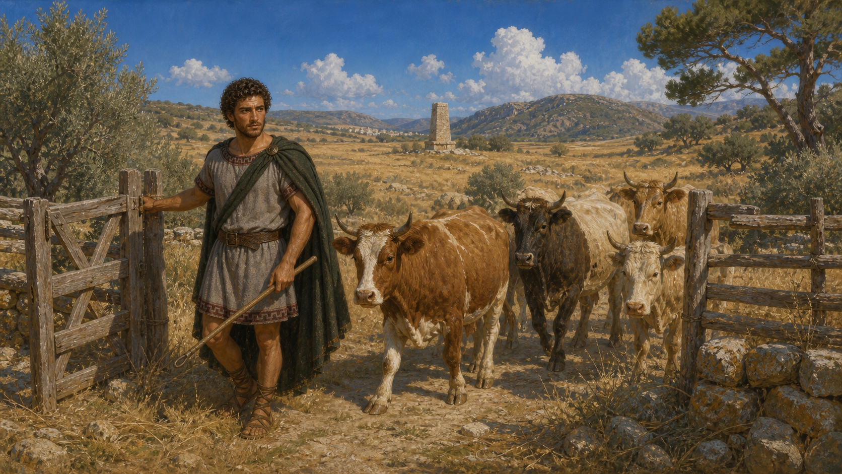 Ο Πειρίθους οδηγεί ένα κοπάδι στη φωτεινή πεδιάδα του Μαραθώνα.