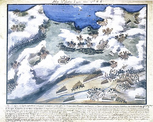 Η μάχη στο Χάνι της Γραβιάς (Battle of the Inn of Gravia, 1821), Panagiotis Zographos for Makrygiannis, c. 1836–1839