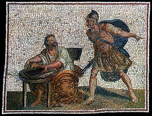Archimedes and the Roman soldier, Roman mosaic