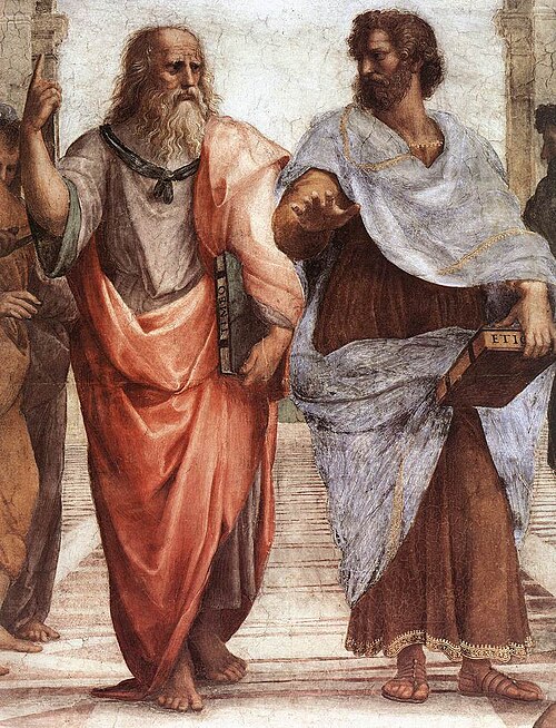 Plato and Aristotle, detail of The School of Athens, Raphael, 1510