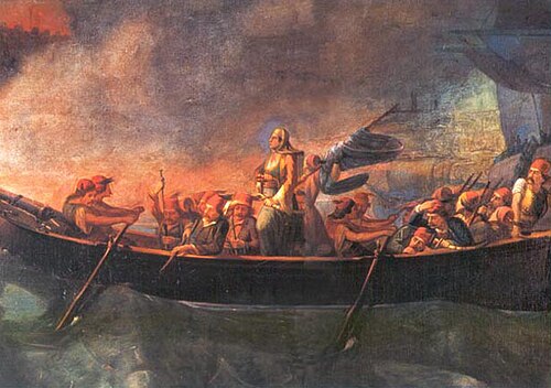 Bouboulina attacking Nafplio, 19th-century painting