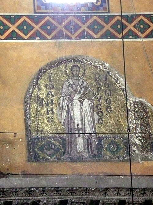 Mosaic of Saint John Chrysostom, north tympanum of Hagia Sophia, 9th century