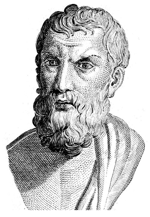 Epicurus, engraving from «Tesoro letterario di Ercolano», 1858