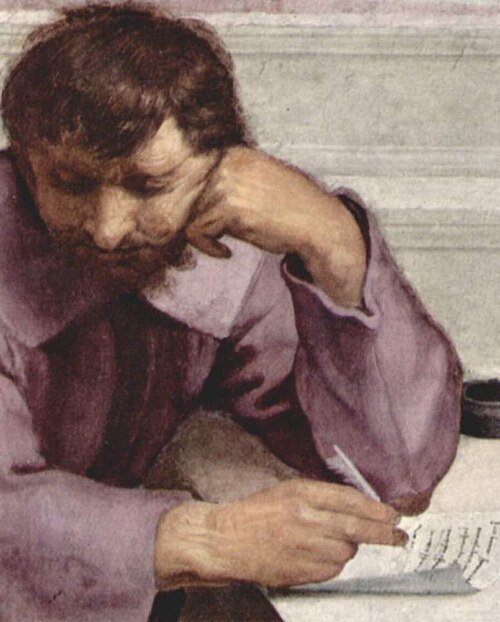 Heraclitus (with the features of Michelangelo), detail of The School of Athens, Raphael, 1510