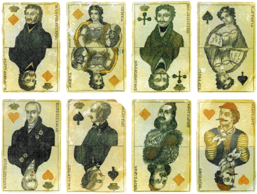 Greek playing cards with Kapodistrias and the heroes of 1821, 1829