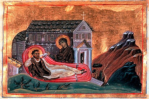 The vision of Romanos the Melodist, miniature from the Menologion of Basil II, c. 985