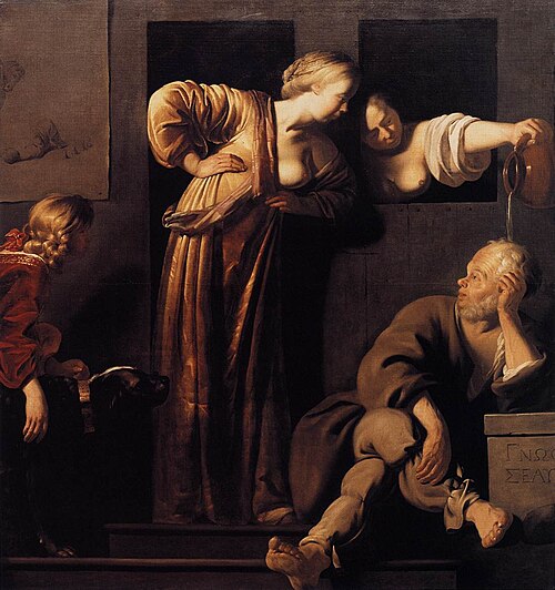 Xanthippe dousing Socrates, Reyer van Blommendael, c. 1655