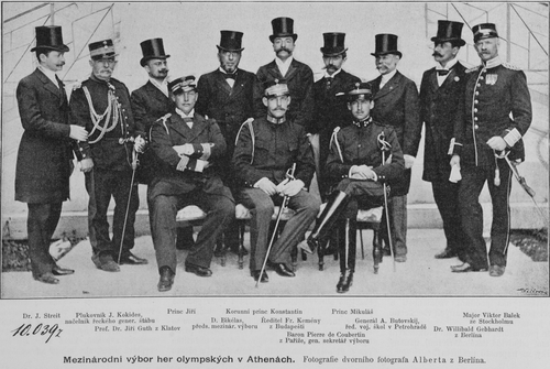 The first International Olympic Committee, Athens 1896 (Vikelas seated, centre)