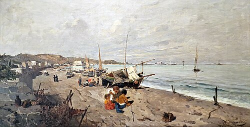 Boats and children on the beach, 1872 (National Gallery, Corfu annex)