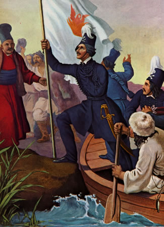 Ο Υψηλάντης περνά τον Προύθο (crossing the Pruth, 22 February 1821), Peter von Hess