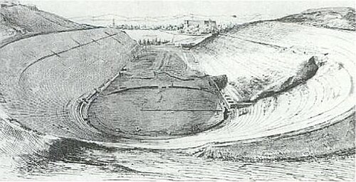 Το Παναθηναϊκό Στάδιο το 1870 (the Panathenaic Stadium in 1870, at the Zappas Olympics)